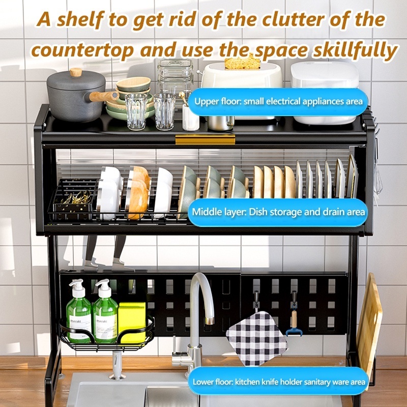 Dish Rack Drainer Kitchen Dish Cabinet Rack Organizer With Cover Plate ...