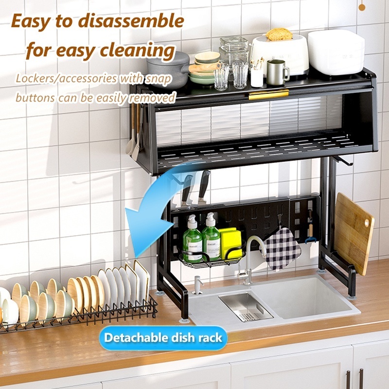 Dish Rack Drainer Kitchen Dish Cabinet Rack Organizer With Cover Plate ...