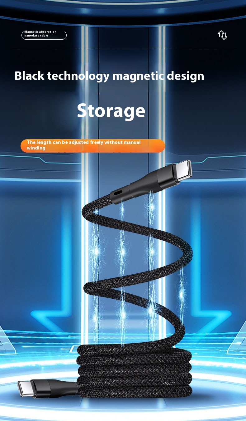 100W Magnetic Suction Charging Cable PD Super Fast Data Cable Woven ...