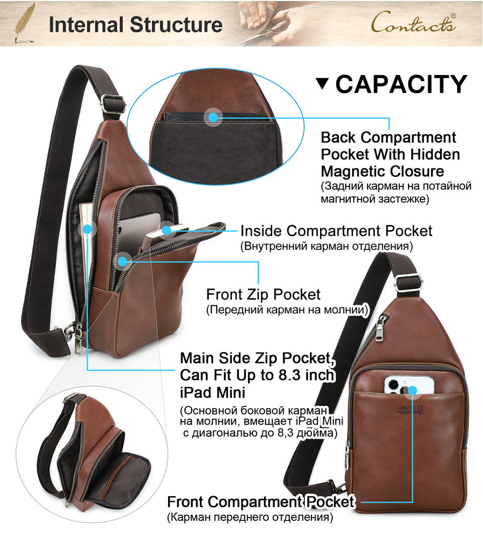 CONTACT'S Genuine Leather Crossbody Bag Mini Shoulder Bag Causal