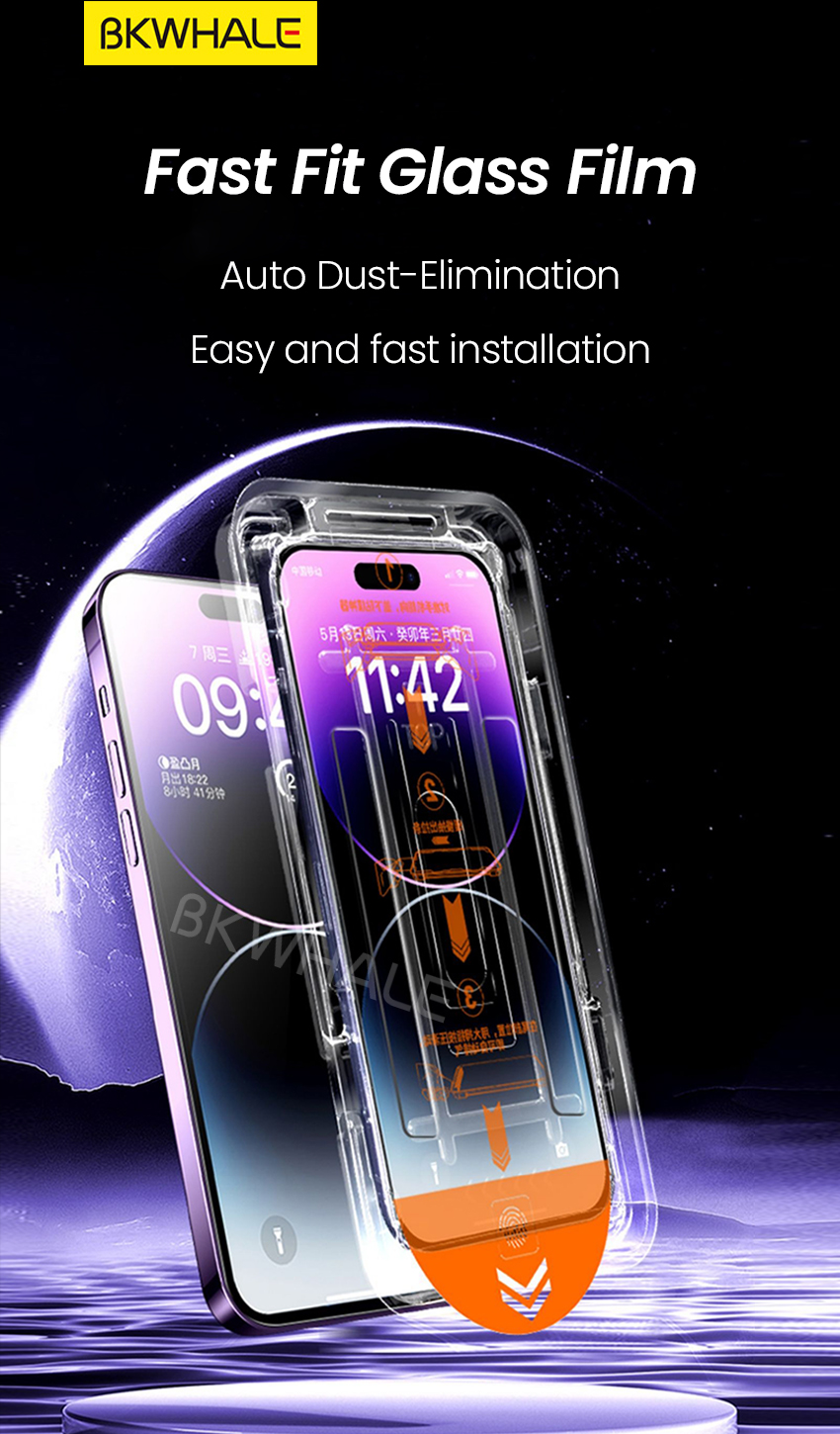 BKWHALE Easy Install Tempered Glass Full Screen Protector For iPhone 16