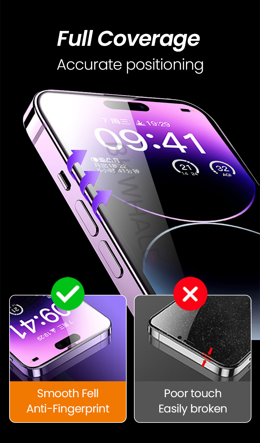 BKWHALE Easy Install Tempered Glass Full Screen Protector For iPhone 16