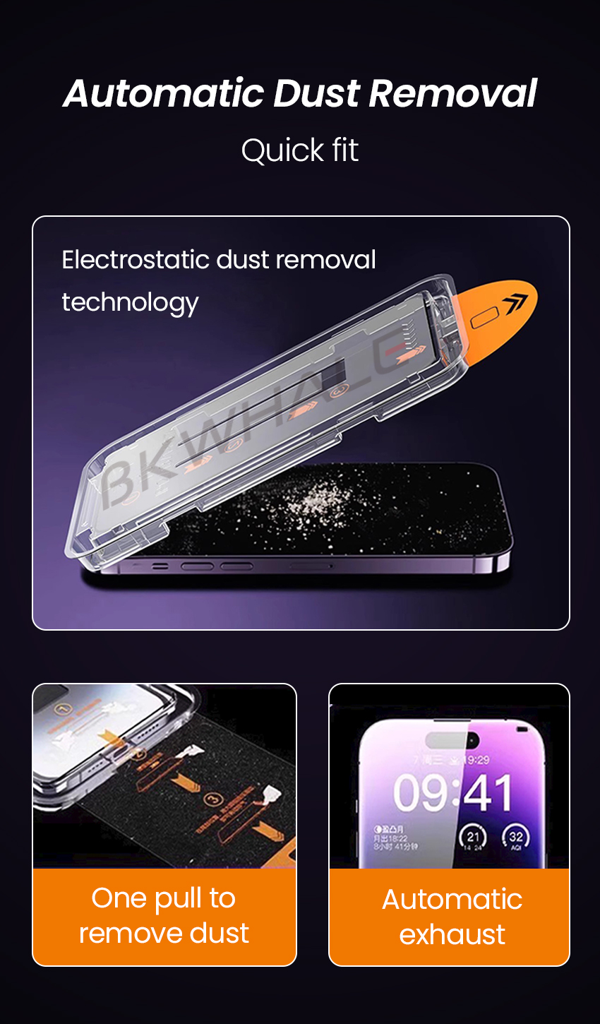 BKWHALE Easy Install Tempered Glass Full Screen Protector For iPhone 16