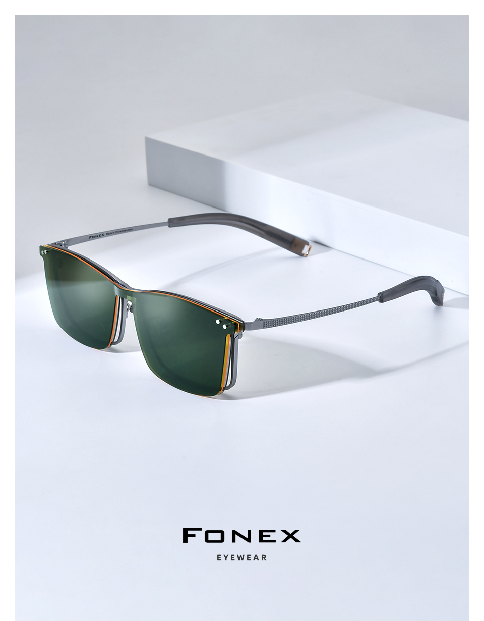 FONEX Titanium Glasses Frame Men Square Magnet Clip Eyeglasses with 3D ...