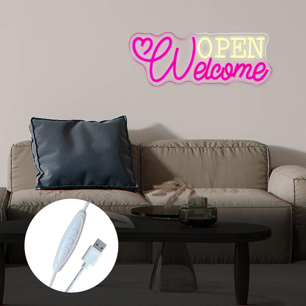 Open Welcome Neon Sign, Acrylic Decorative Signage with USB Powered ...