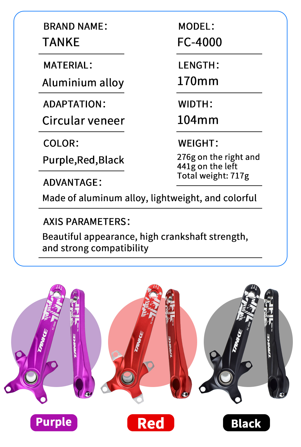 splumzerUK STOCK Road Bike Crank, Mountain Bike 170mm Square Crankset with 104 BCD 32/34/36/38T Chainring, Aluminum Alloy MTB Crank Narrow Wide CNC main image 0