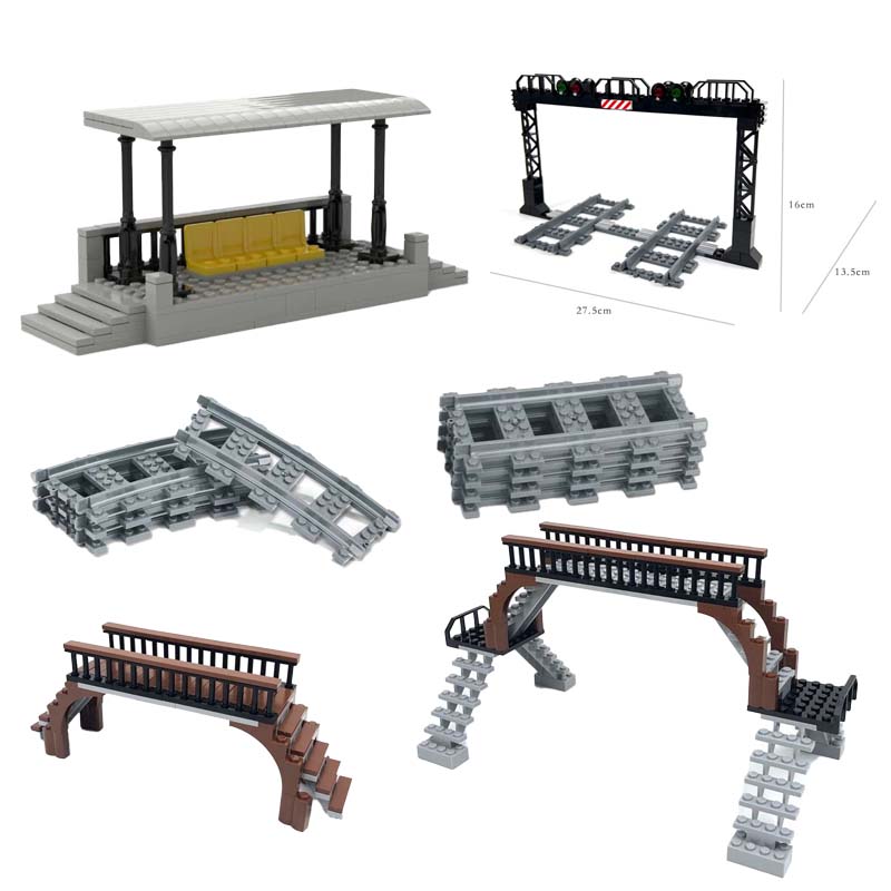 City Street Train Railway Bridge Building Blocks Waiting Hall Straight ...