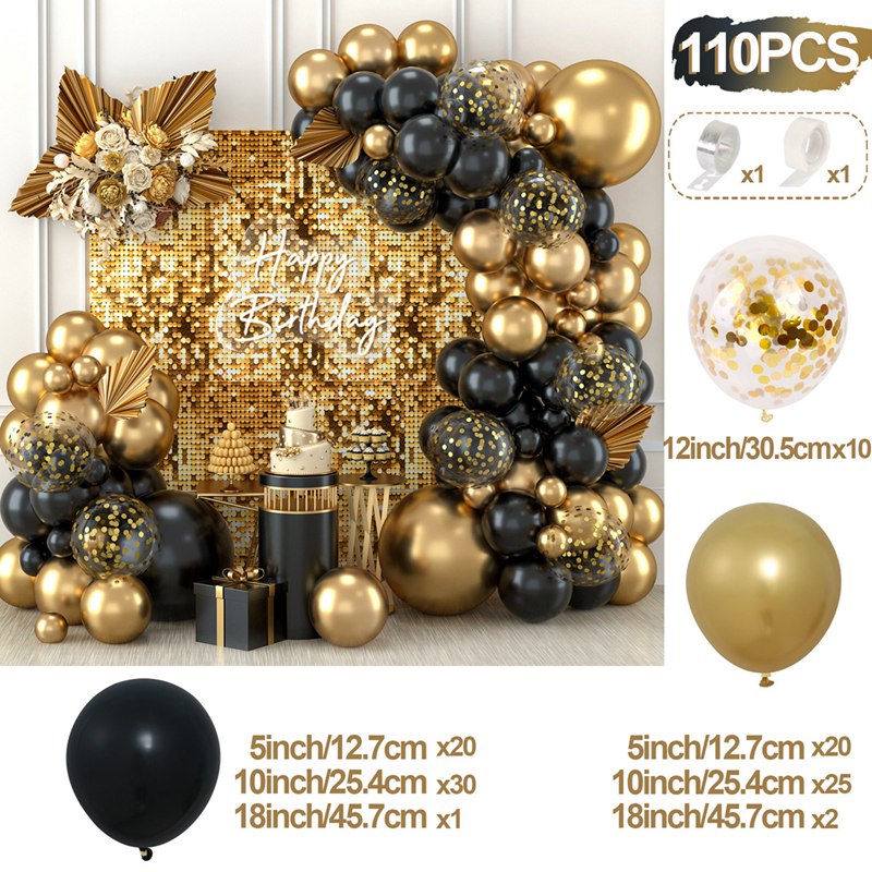 Black Gold Balloon Garland Arch Set Birthday Decoration Set Ink Blue ...