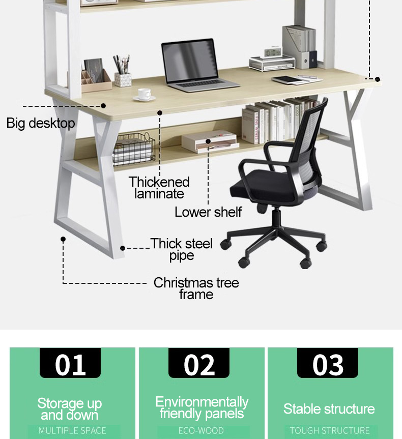 【⚡COD⚡】Computer Desk With Shelves For Home Office Study Table Bookshelf ...