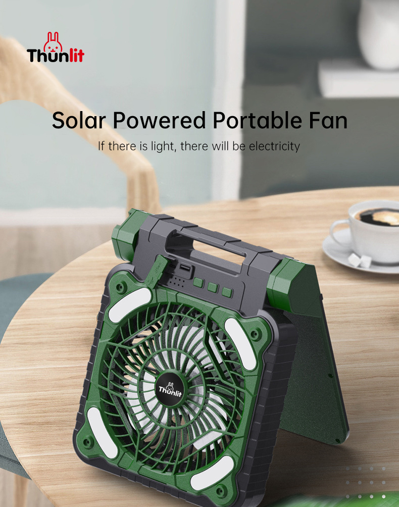 Thunlit Portable Solar Fan Solar-powered Outdoor Fan with 7800mAh Large ...
