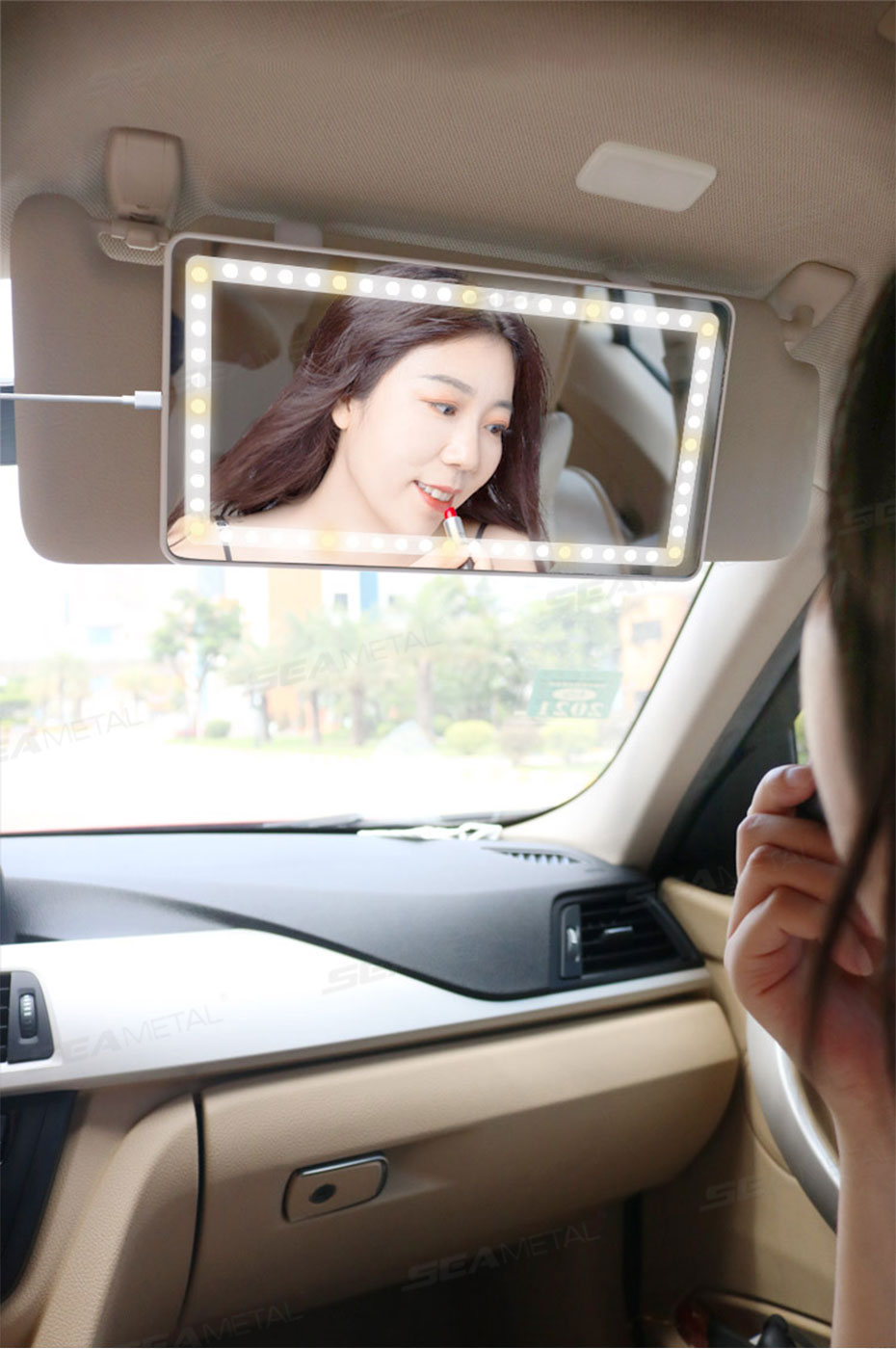 SEAMETAL Car Visor Mirror Vanity with Lights 3 Mode LED Upgrade Monitor