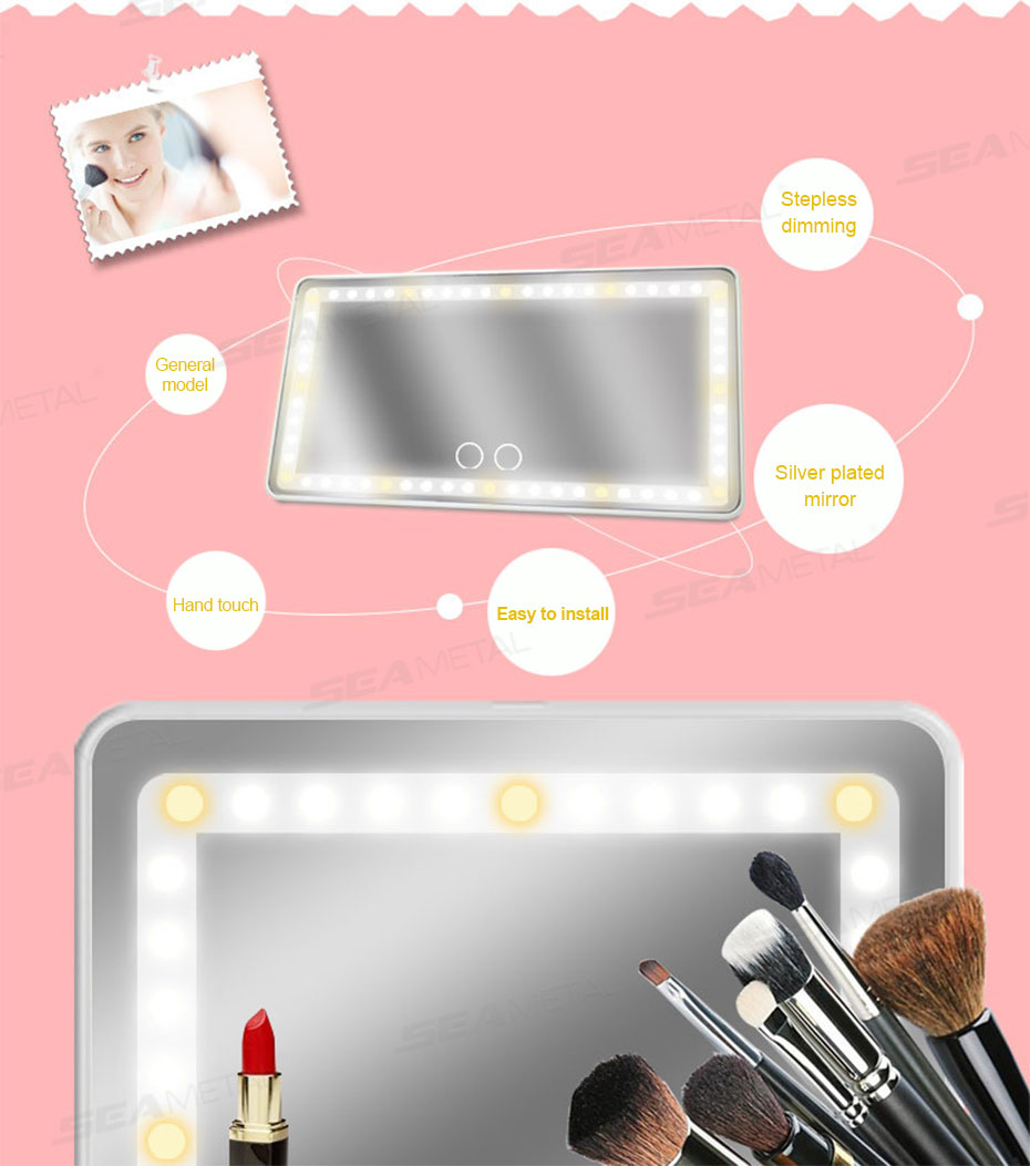 SEAMETAL Car Visor Mirror Vanity with Lights 3 Mode LED Upgrade Monitor