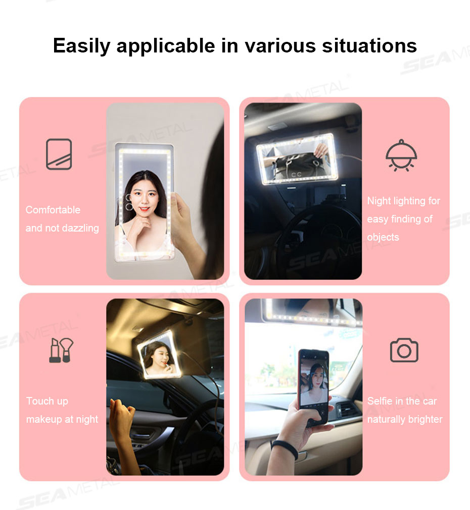 SEAMETAL Car Visor Mirror Vanity with Lights 3 Mode LED Upgrade Monitor