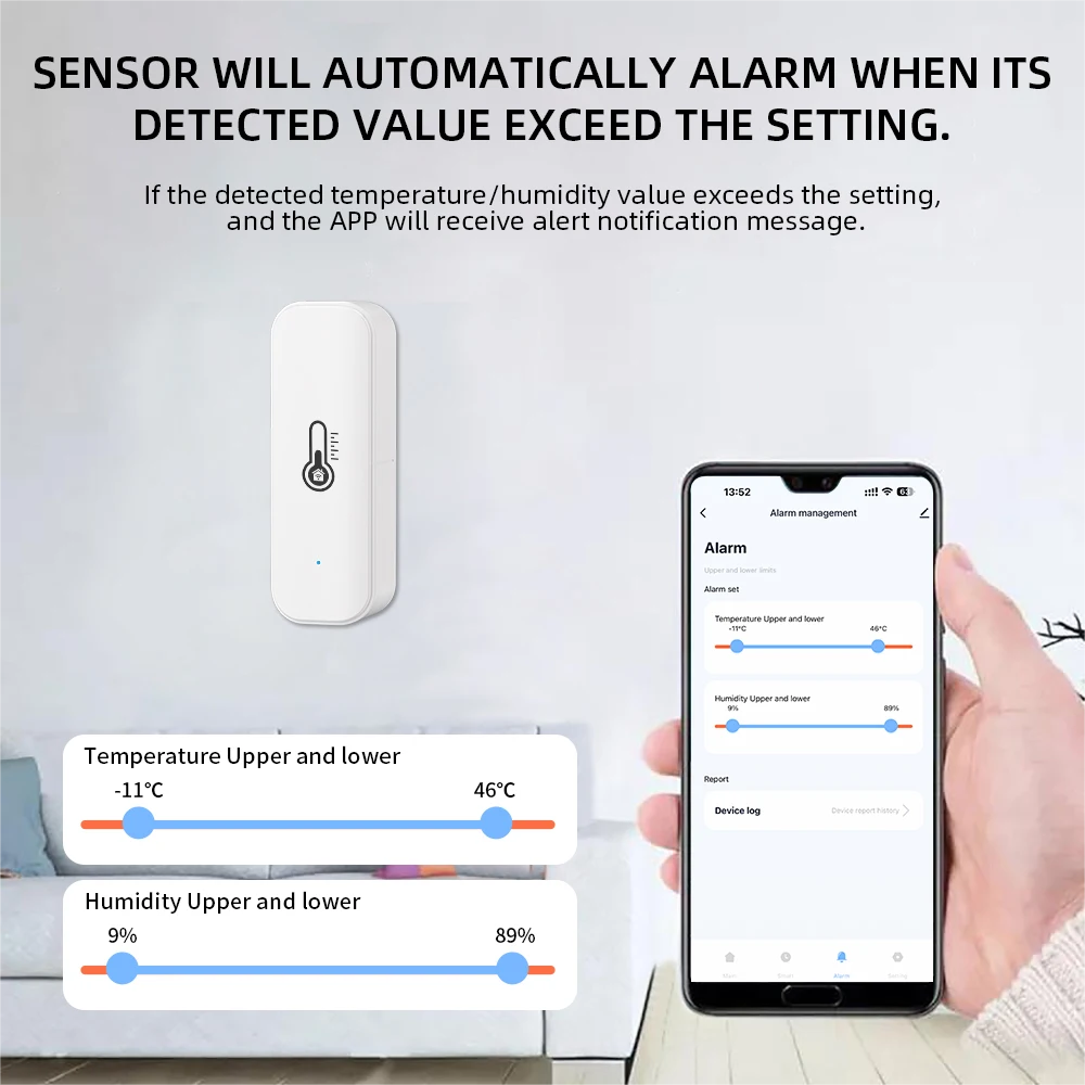 Tuya WiFi Temperature Humidity Sensor Indoor Humidity Sensor Battery ...