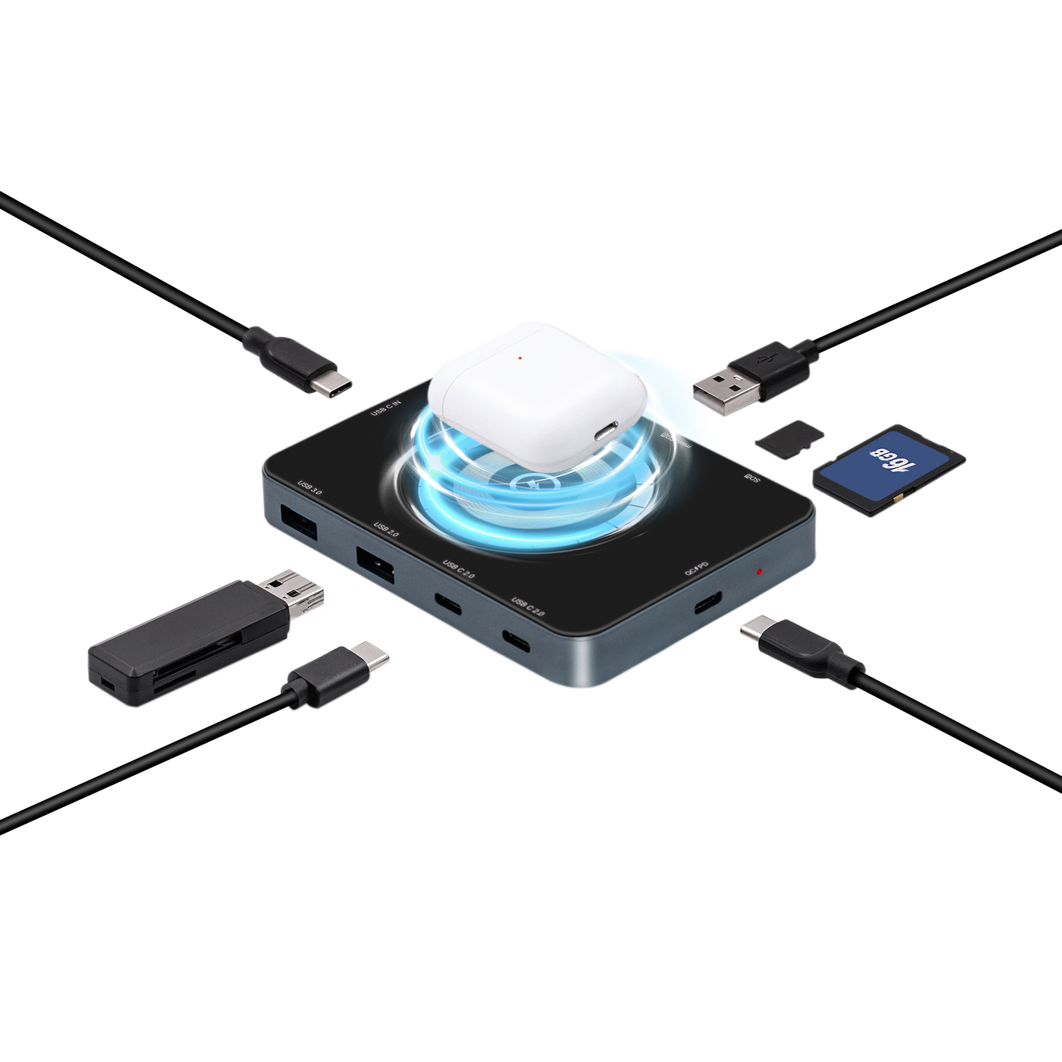 10 in 1 Multi-Port USB 3.0 Hub Docking Station with 15W Wireless ...