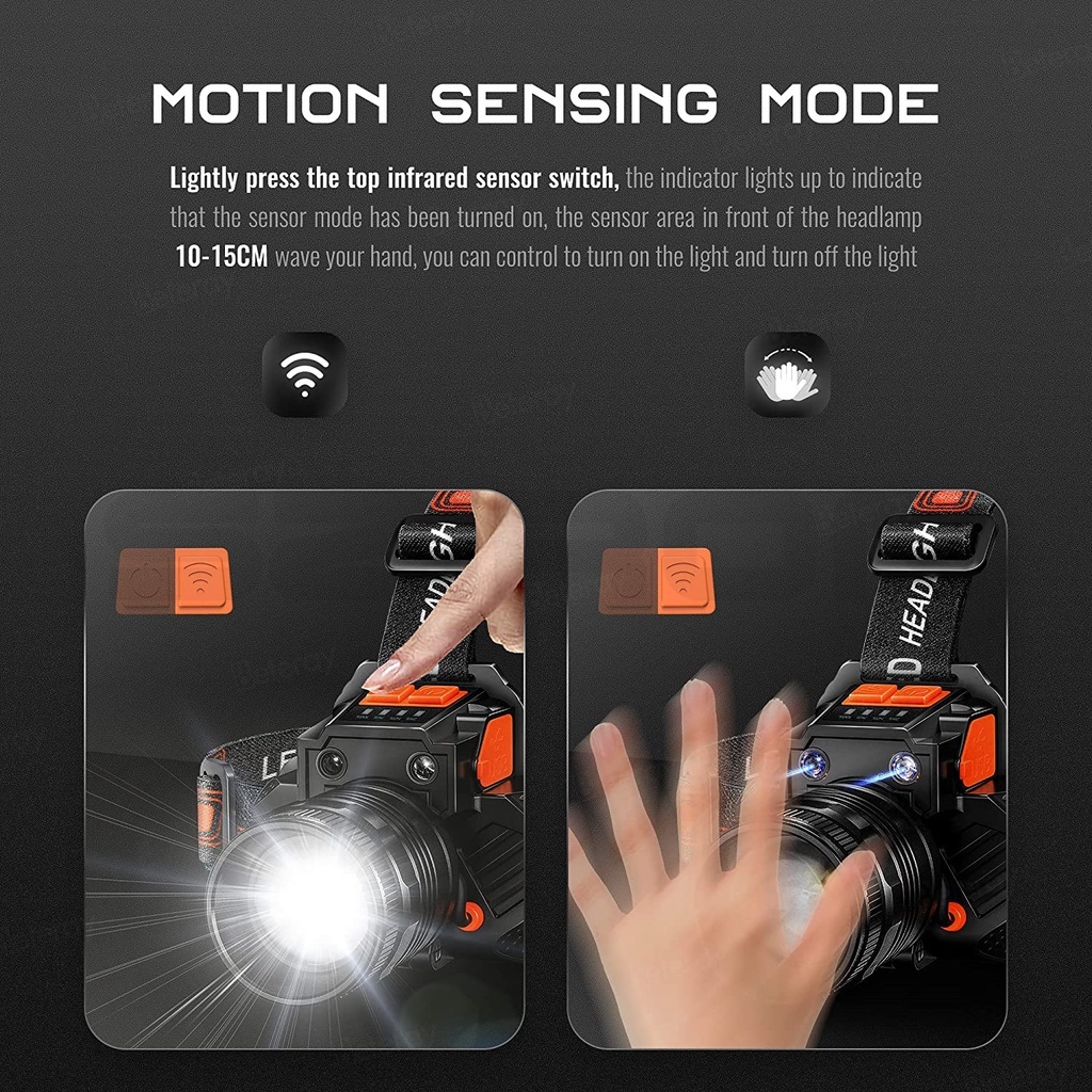 LED Inductive Headlight Flashlight Rechargeable Waterproof Flashlight ...