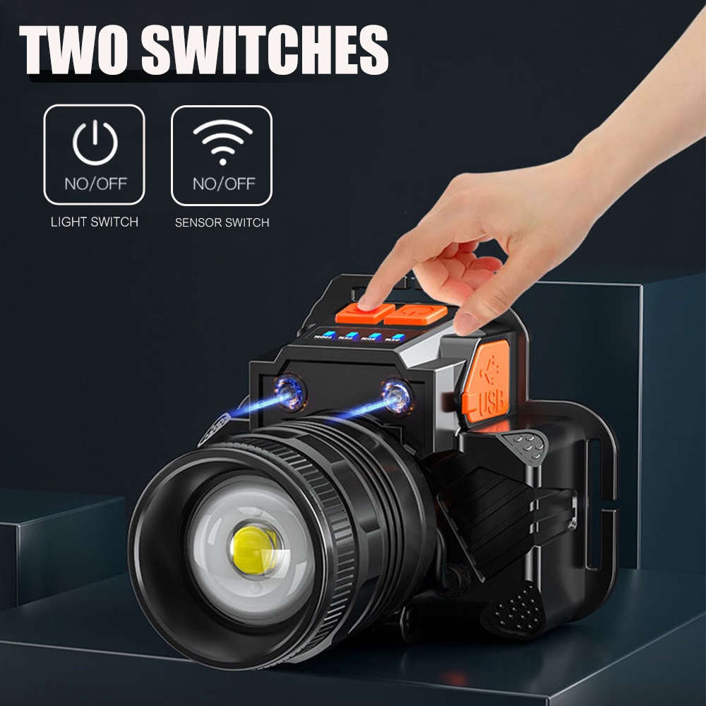 LED Inductive Headlight Flashlight Rechargeable Waterproof Flashlight ...