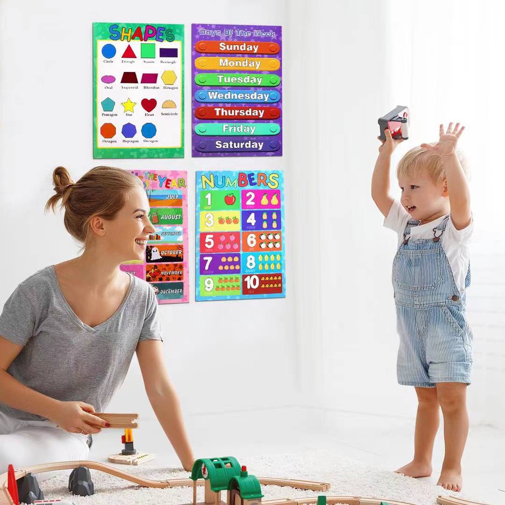 16 Pcs Chart For Kid Educational Wall English Alphabet Numbers Chart ...