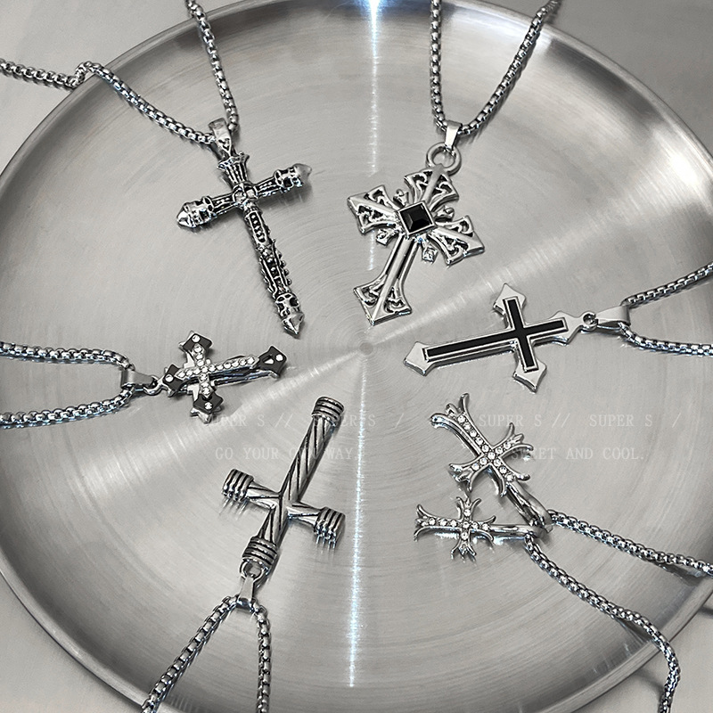 Sweet Cool Diamond Cross Star Double Layer Hip-hop Fashion Necklace