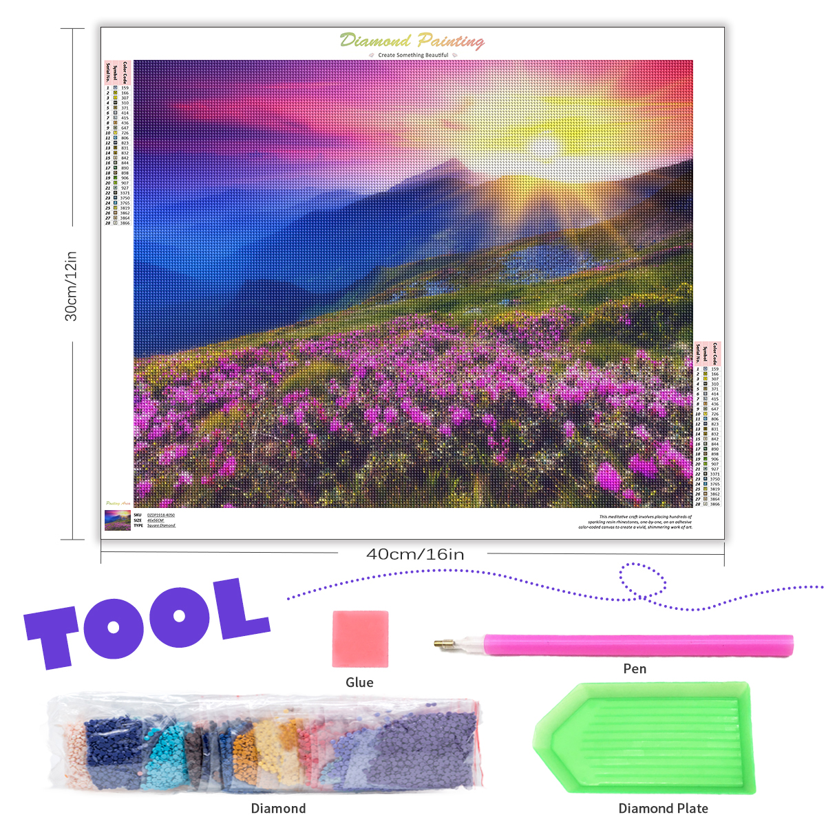 CHENISTORY 5d Diy Diamond Painting Flower Grassland Full Round Diamond