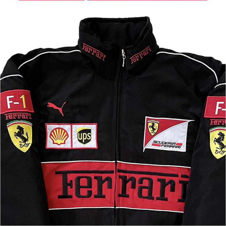 F1 Retro Motorcycle Long Sleeve Embroidered Racing Jacket Ferrari ...