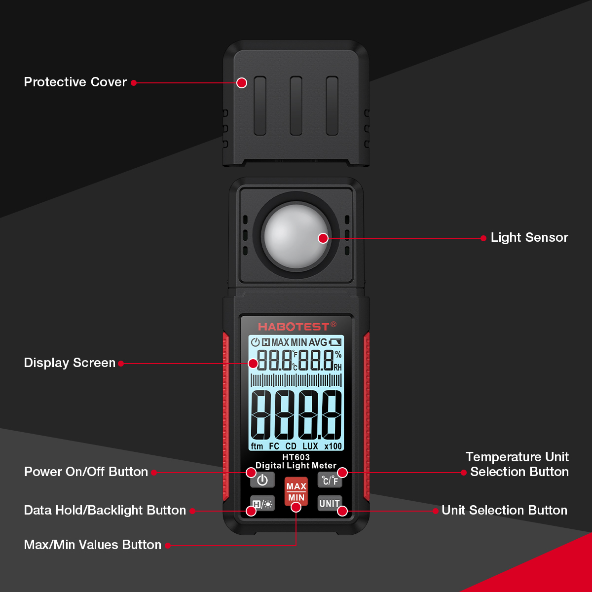 Radiation Detector Digital Light Meter Lux Meter Foot Candle Light