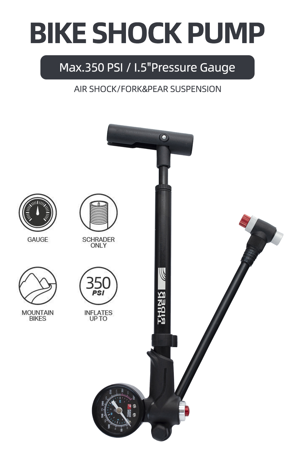ThinkRider Bicycle Pump Bike Pump Portable High-pressure 350psi