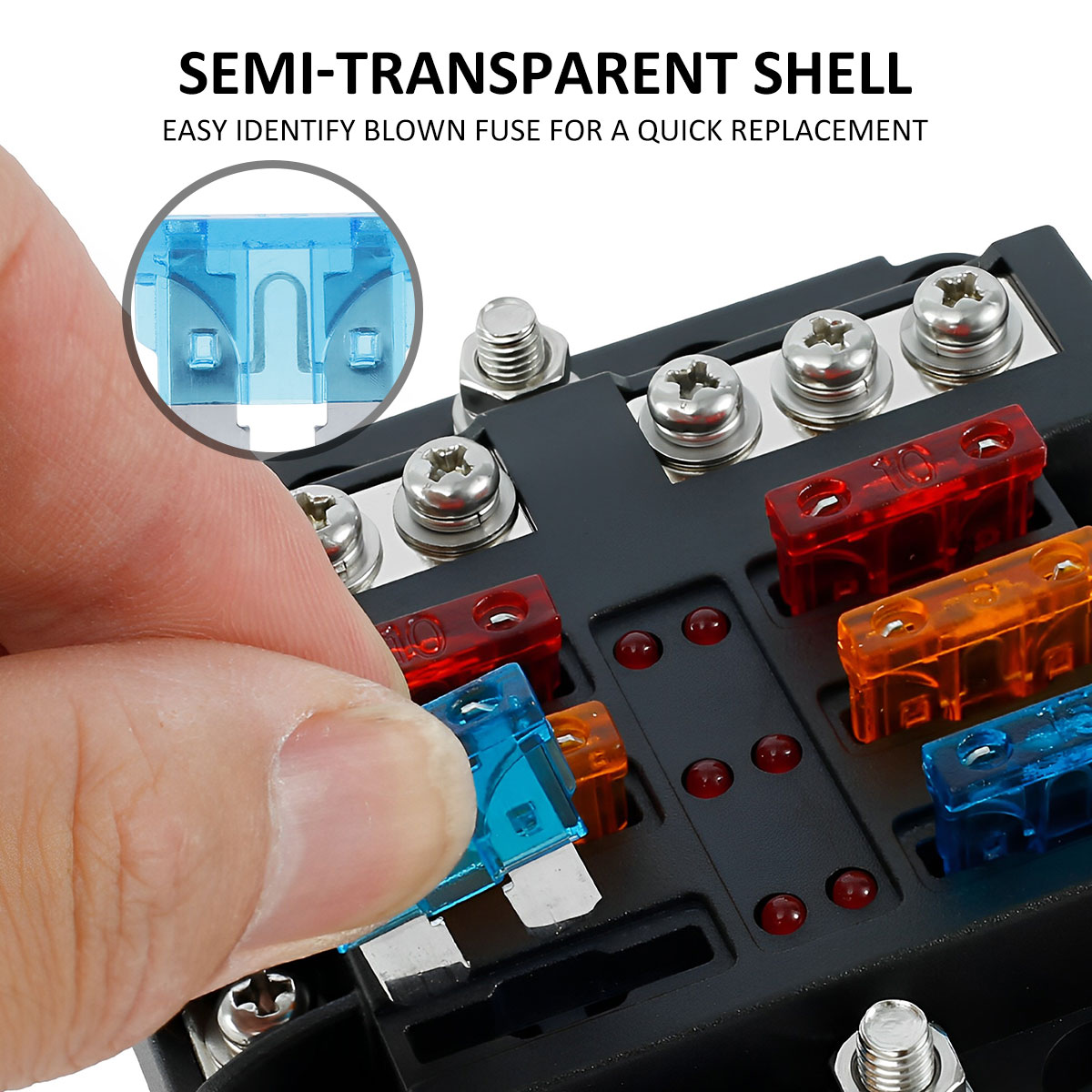 6-Way Fuse Box DC 32V Circuit Blades Block Waterproof Holder with 20 ...