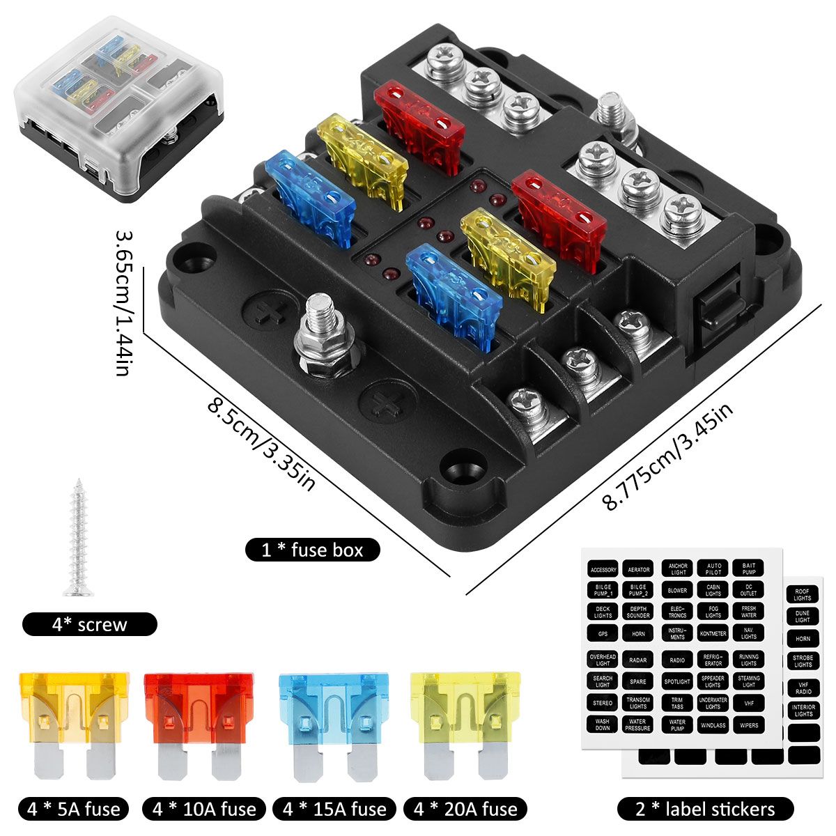 6-Way Fuse Box DC 32V Circuit Blades Block Waterproof Holder with 20 ...