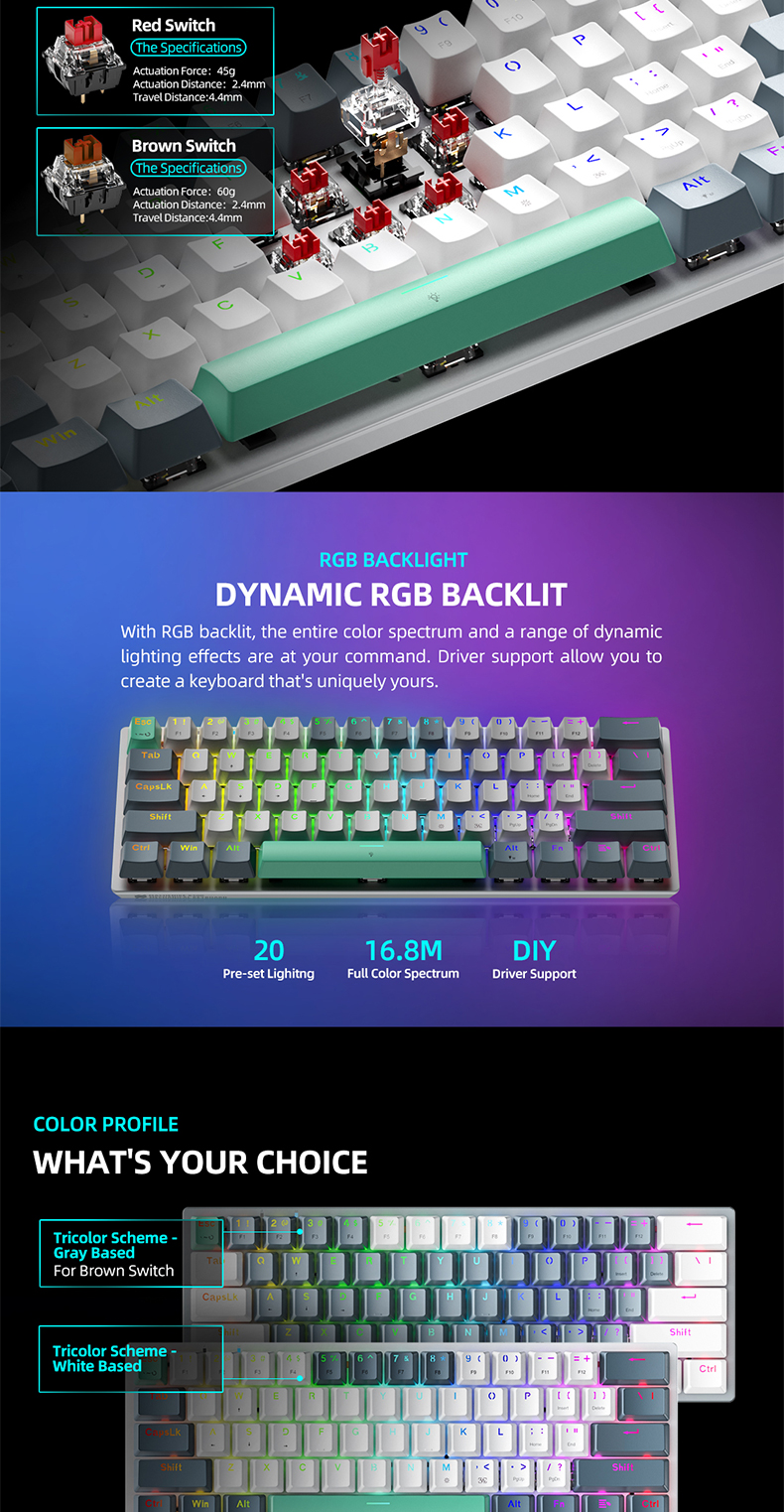 Machenike K500 Series Mechanical Keyboard, 61/94 Keys, Hot-swappable ...