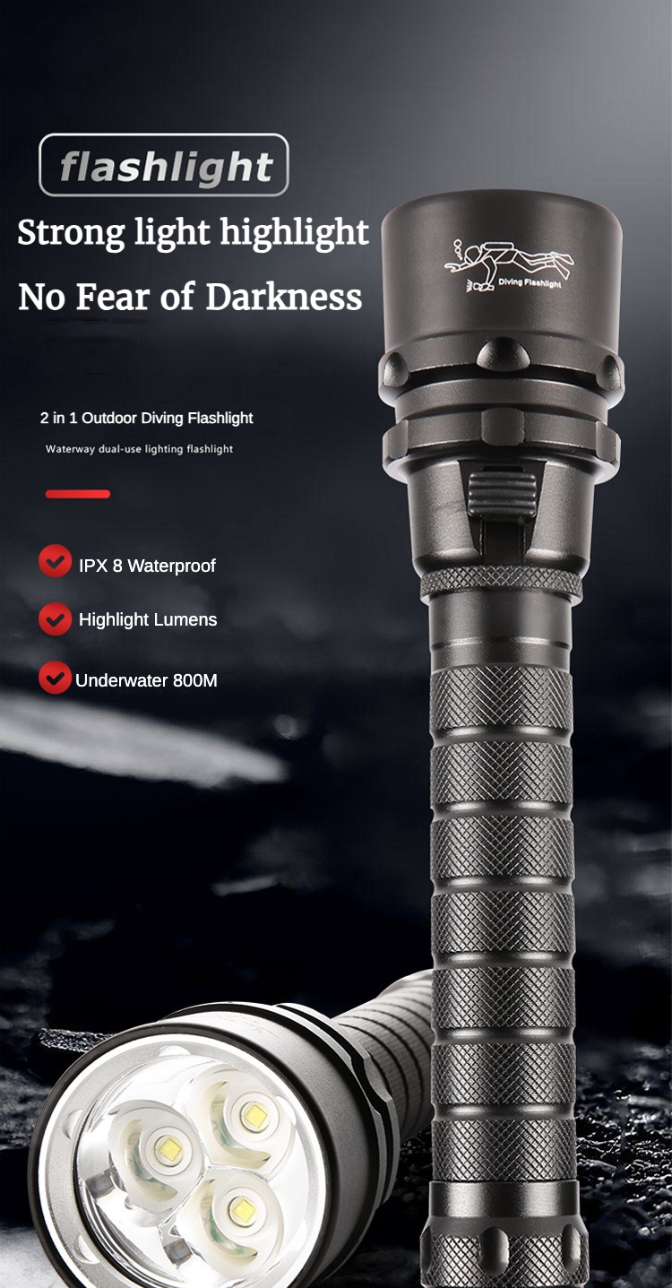 Lampe Frontale De Plongée 8000 Lumens - 3 Modes, 100m étanche, Alu