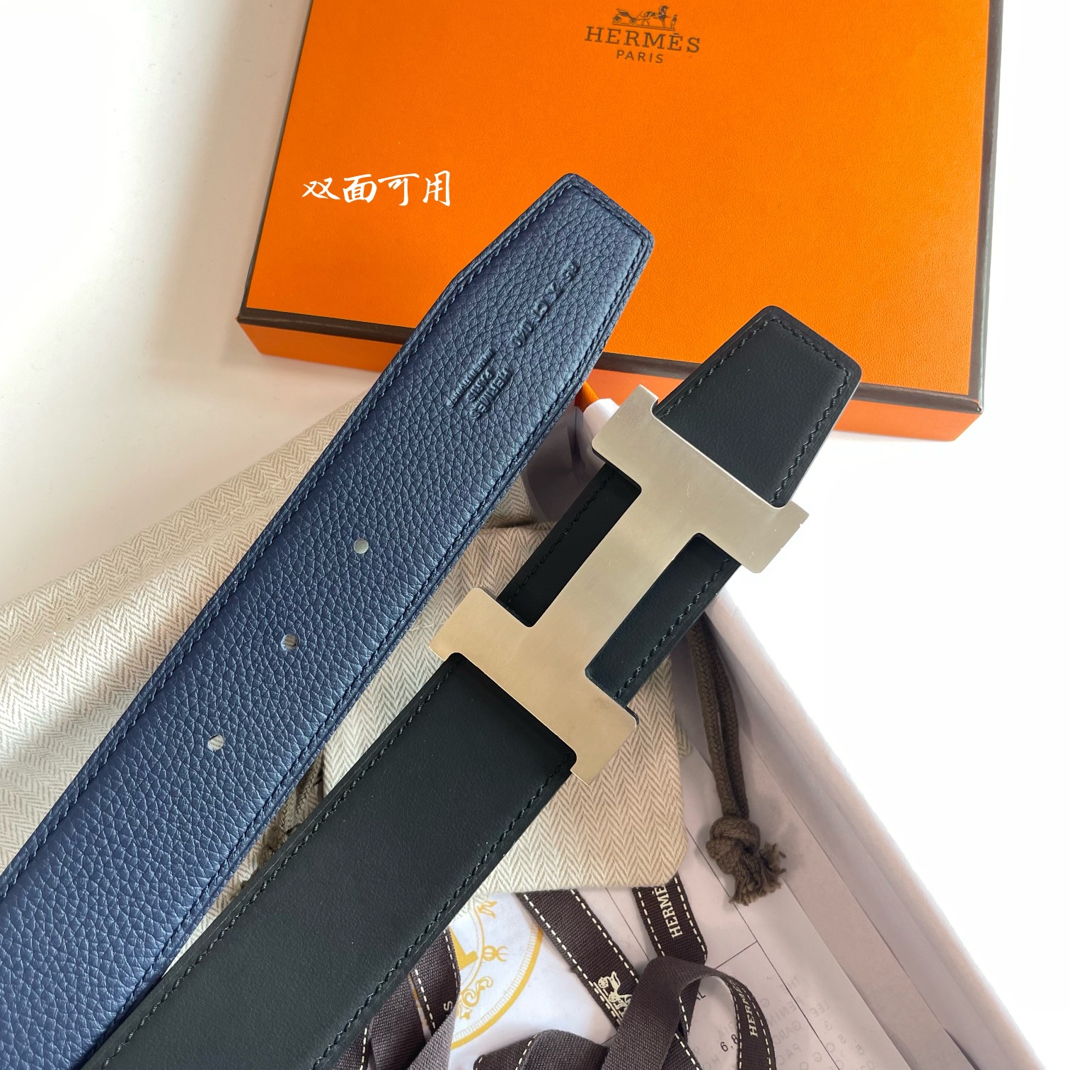 SPOT QUALITY 38MM H Dark Blue AU CARRE BELT BUCKLE & REVERSIBLE LEATHER