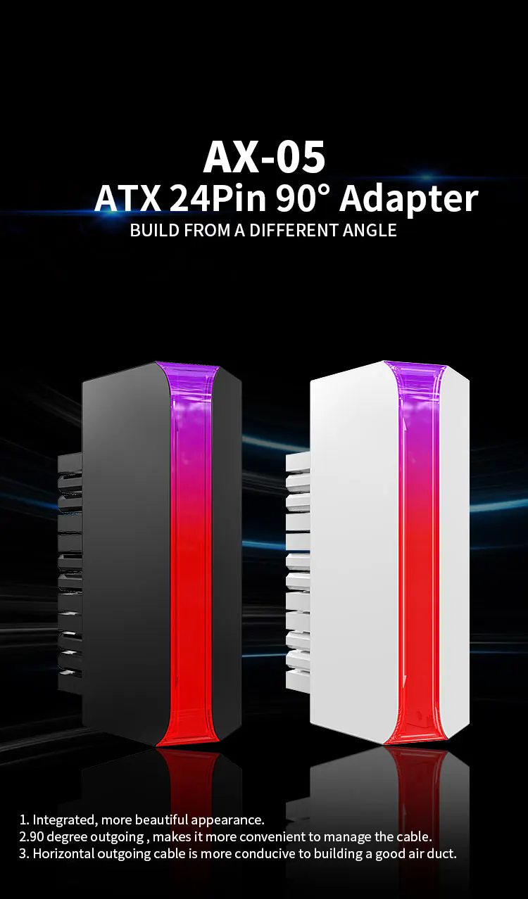 Ocng AX05 ATX 24 Pin to 90° ARGB Power Plug Adapter Motherboard Power