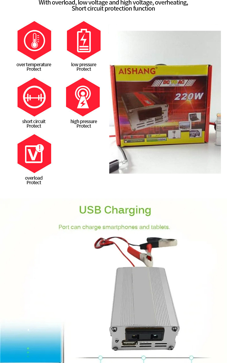 Power Inverter DC 12V to AC 220V Fully automatic solar current ...