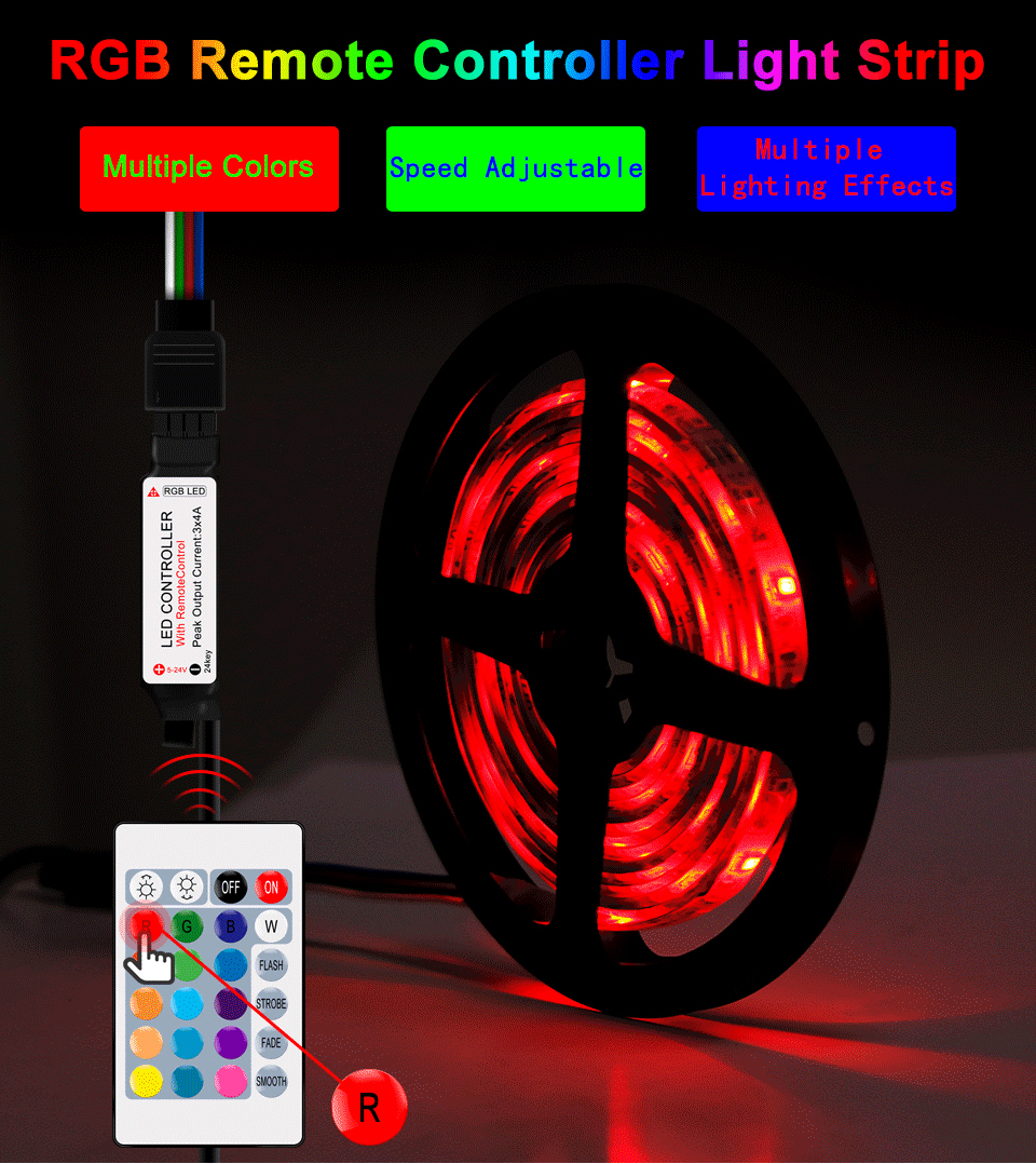 RGB USB LED Light Strip Colorful with Remote Dimming IP65Waterproof ...