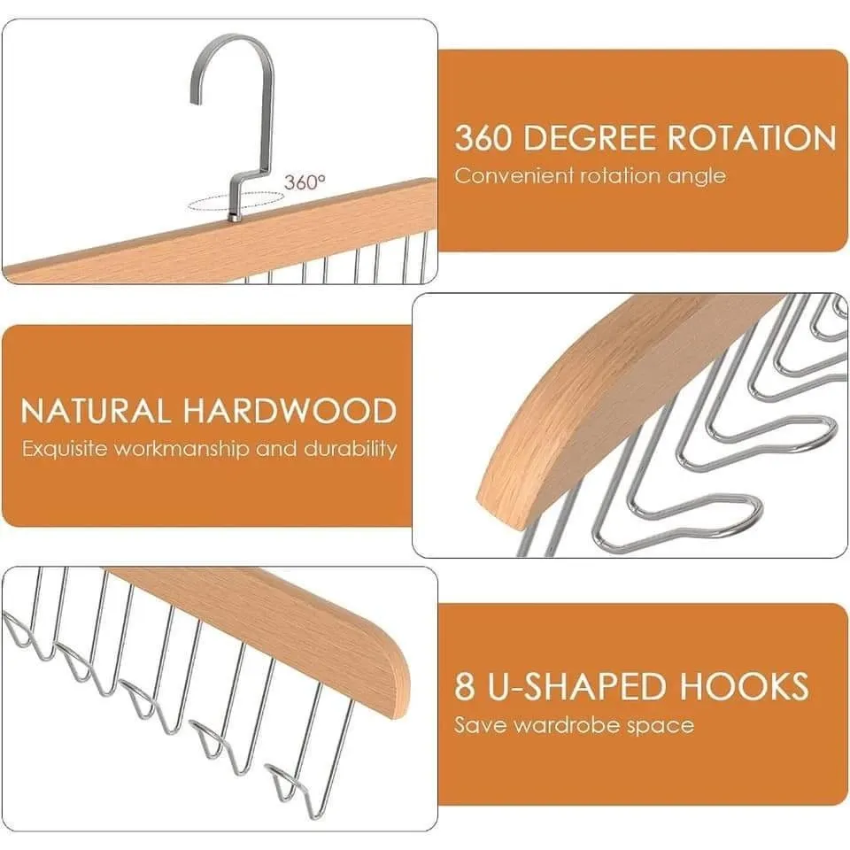 Wood Hangers 8 Hooks Women Bra Hanger Space Saving Closet Organizer ...