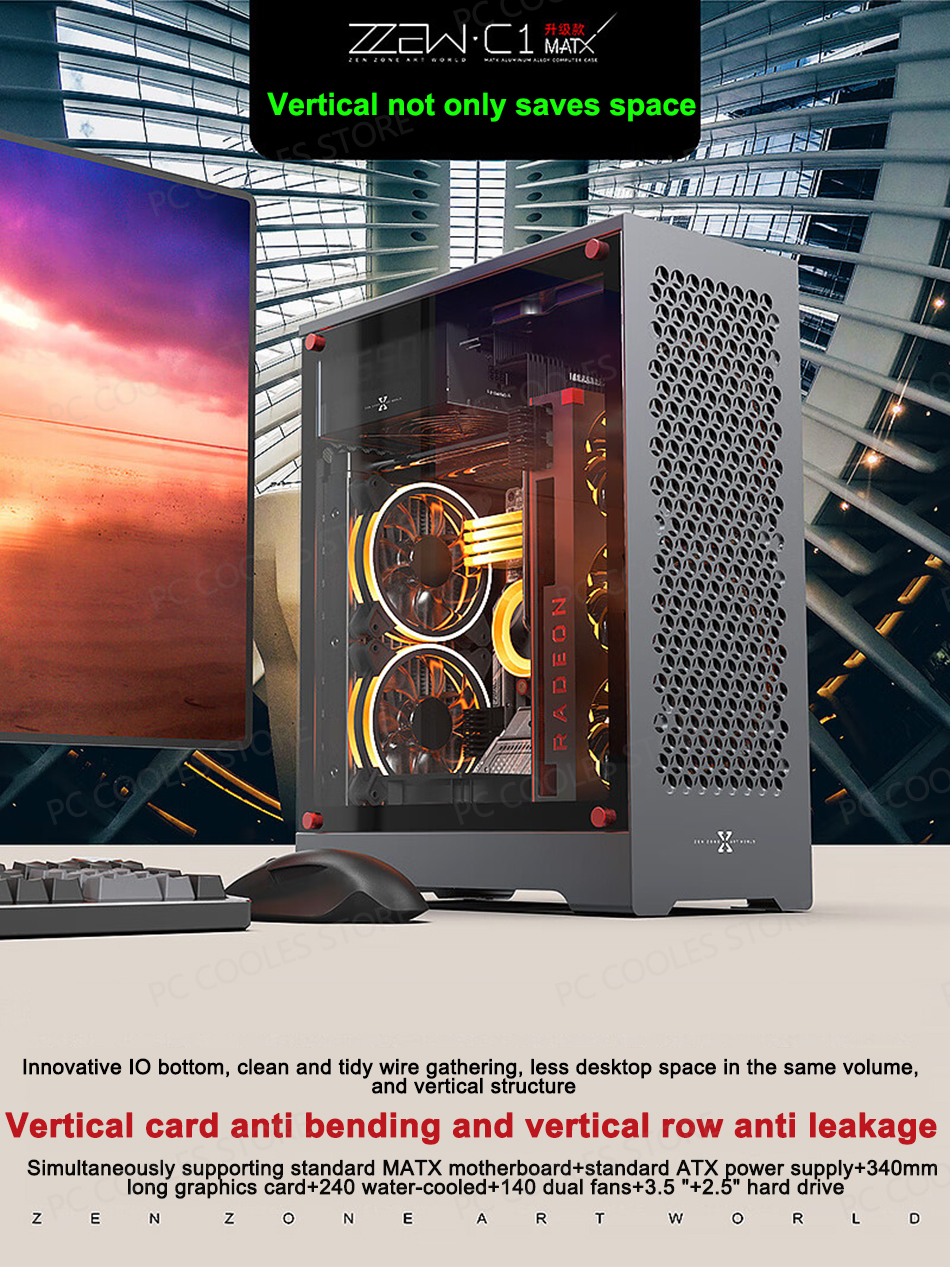ZZAW C1 Upgraded Version All Aluminum MATX/ITX Case Side Tempered Glass 240  Water-cooled Mini Game Assembly Desktop PC Chassis
