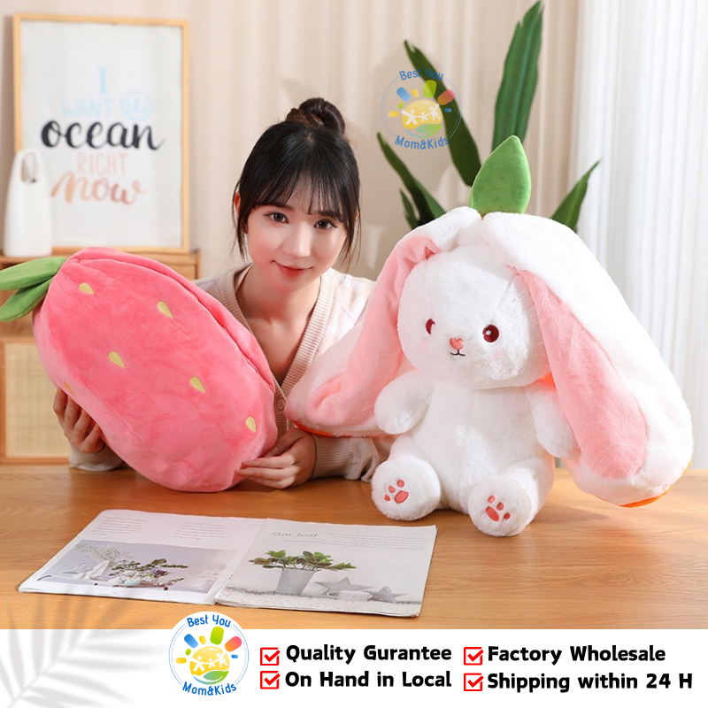 Cute Strawberry Rabbit Plush Stuff Toy Dolls 2in1 Bunny Plushie Stuffed ...