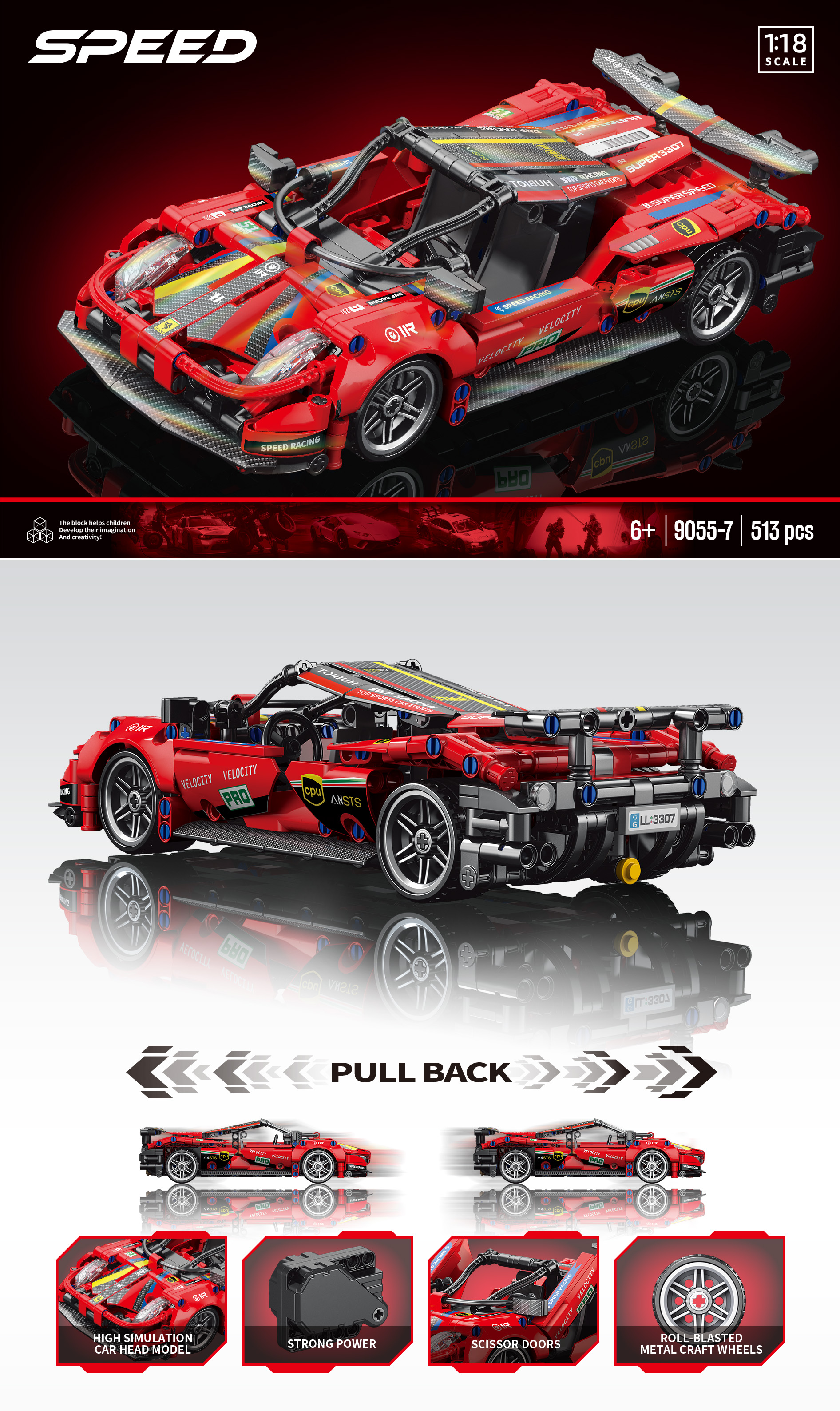 1:18 Compatible Building Blocks Racing Car Bricks Toys Big Size Model ...