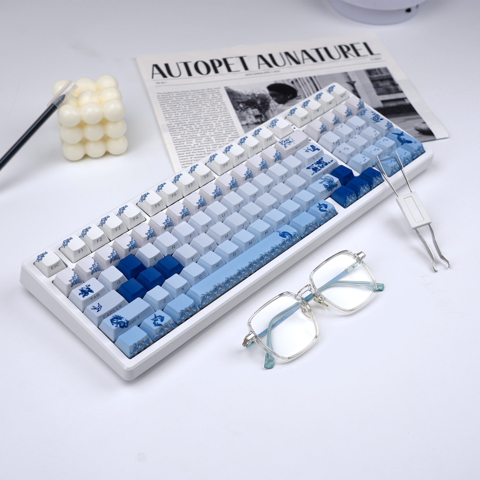 xvx Blue and white porcelain keycaps cherry PBT keycaps 136 keys ...