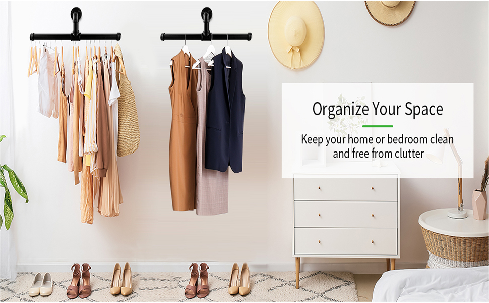 Metal Clothes Rack Wall-mounted Hanger Clothes Rack Industrial Pipe ...