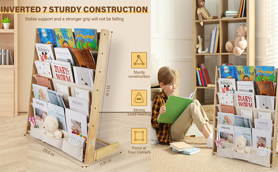 Kid's Solid Wood Bookshelf Storage Multi-Layer Kids Book Rack Nursery ...