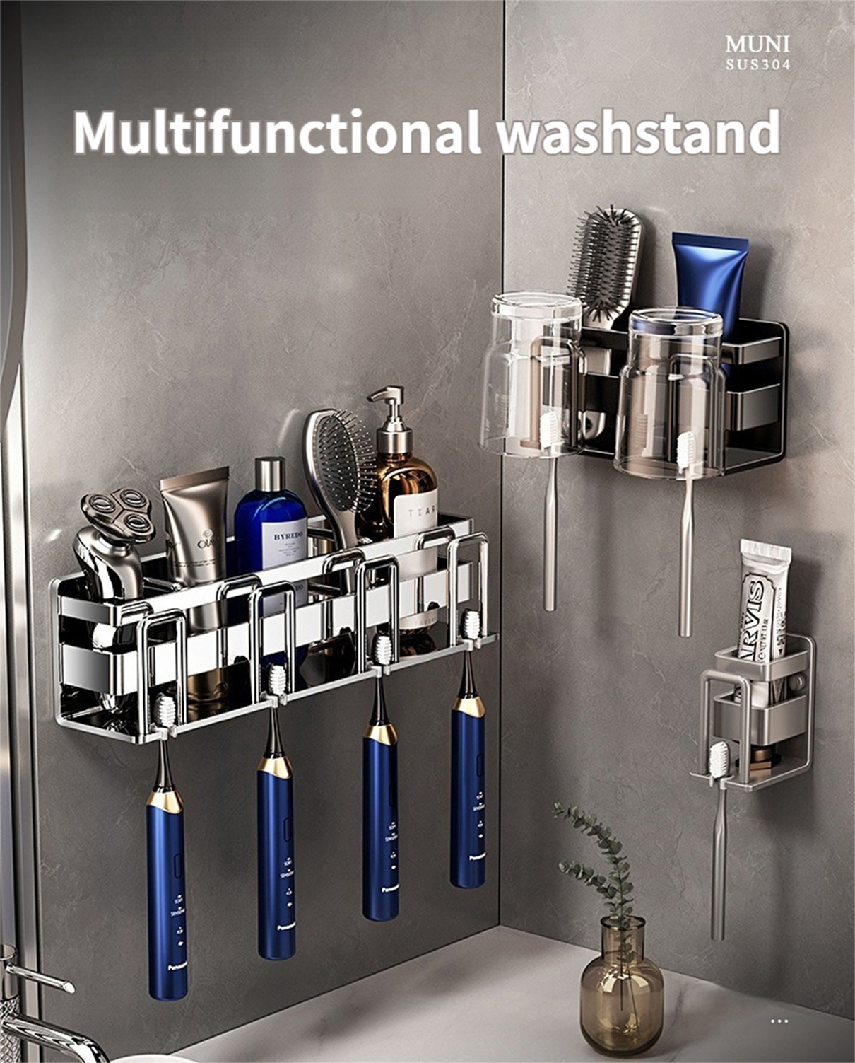 304 stainless steel bathroom electric toothbrush storage rack, wall ...