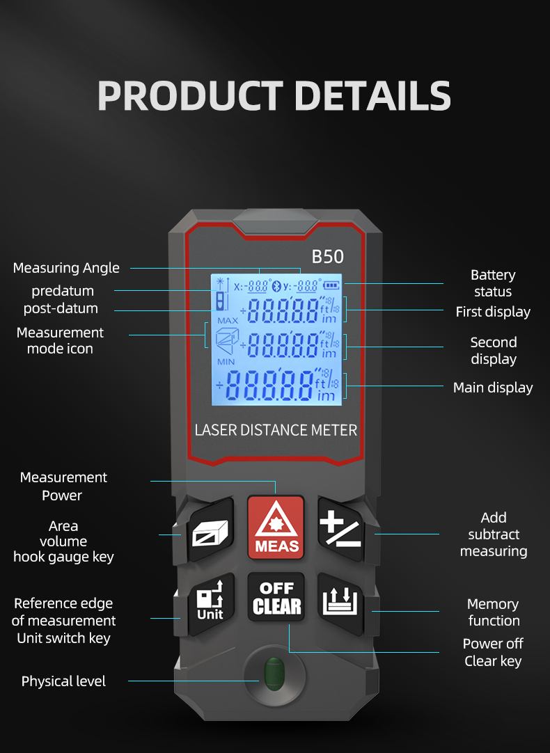 OULIXI Rechargeable Laser Distance Meter 100M 80M 50M 40M Laser ...