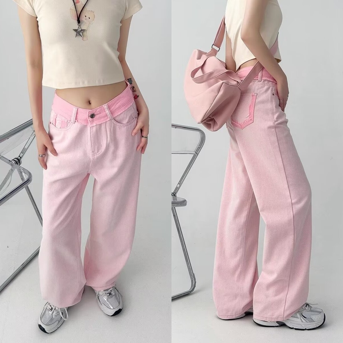 Pink Wide Leg Fit Women's Denim By Being Human Clothing