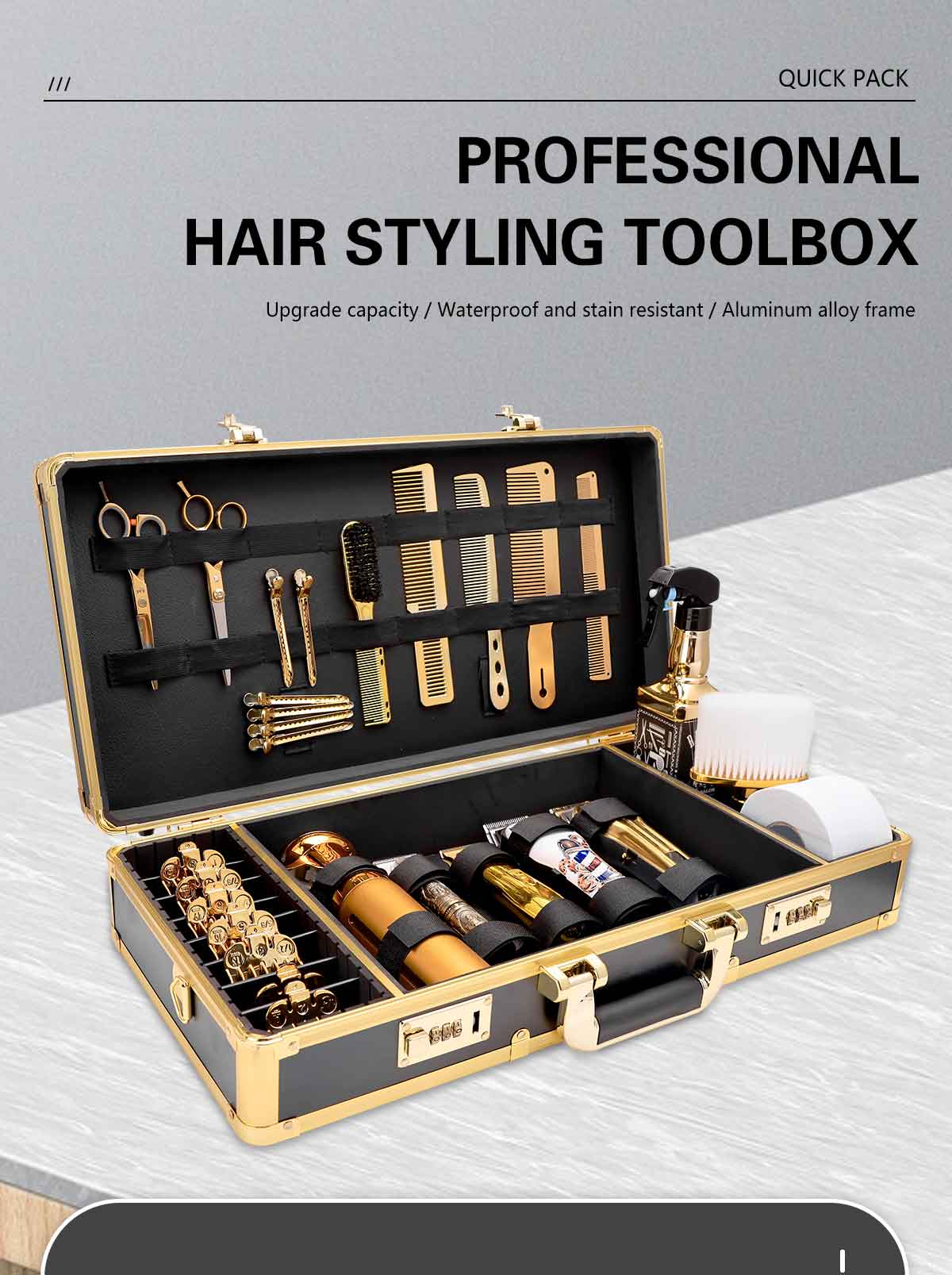 Spot# Salon Hairdressing Professional Gold Aluminum Barbering Tool Box ...