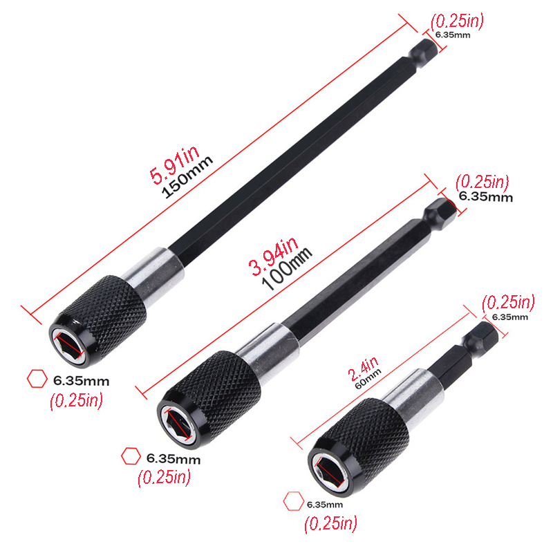 Magnetic Screwdriver Extension Set 1/4 Shank in 60/100/150mm Sizes Head ...