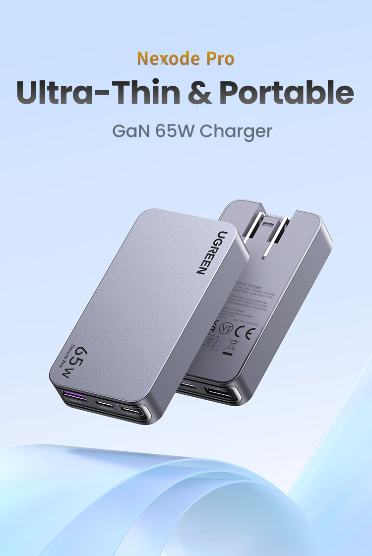 UGREEN GaN 65W Ultra-thin Fast Charger Adapter 3-Port GaN Compact Fast ...