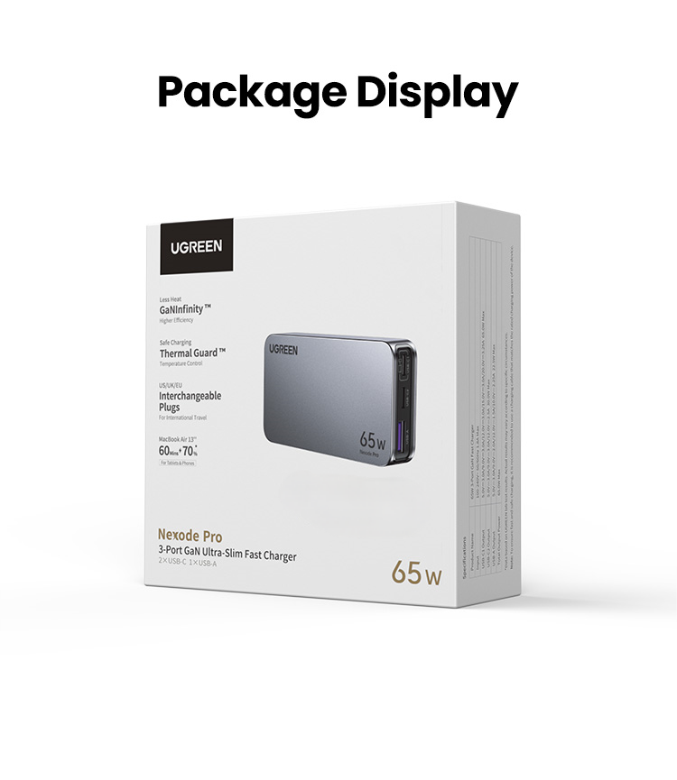 UGREEN GaN 65W Ultra-thin Fast Charger Adapter 3-Port GaN Compact Fast ...