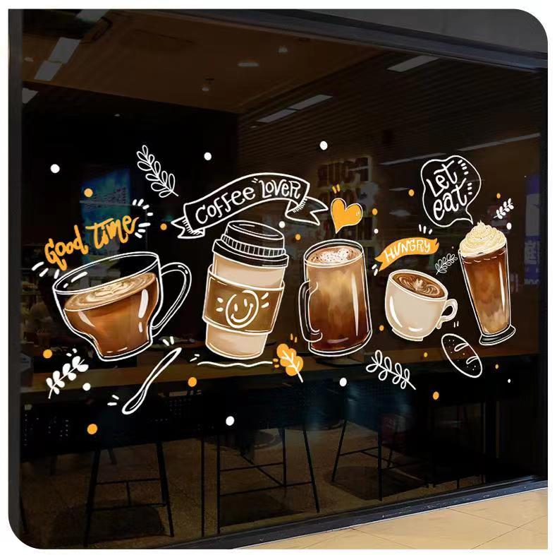 Cafe cafe cafe Glass Window Sticker Suitable for Decorative Milk Tea ...